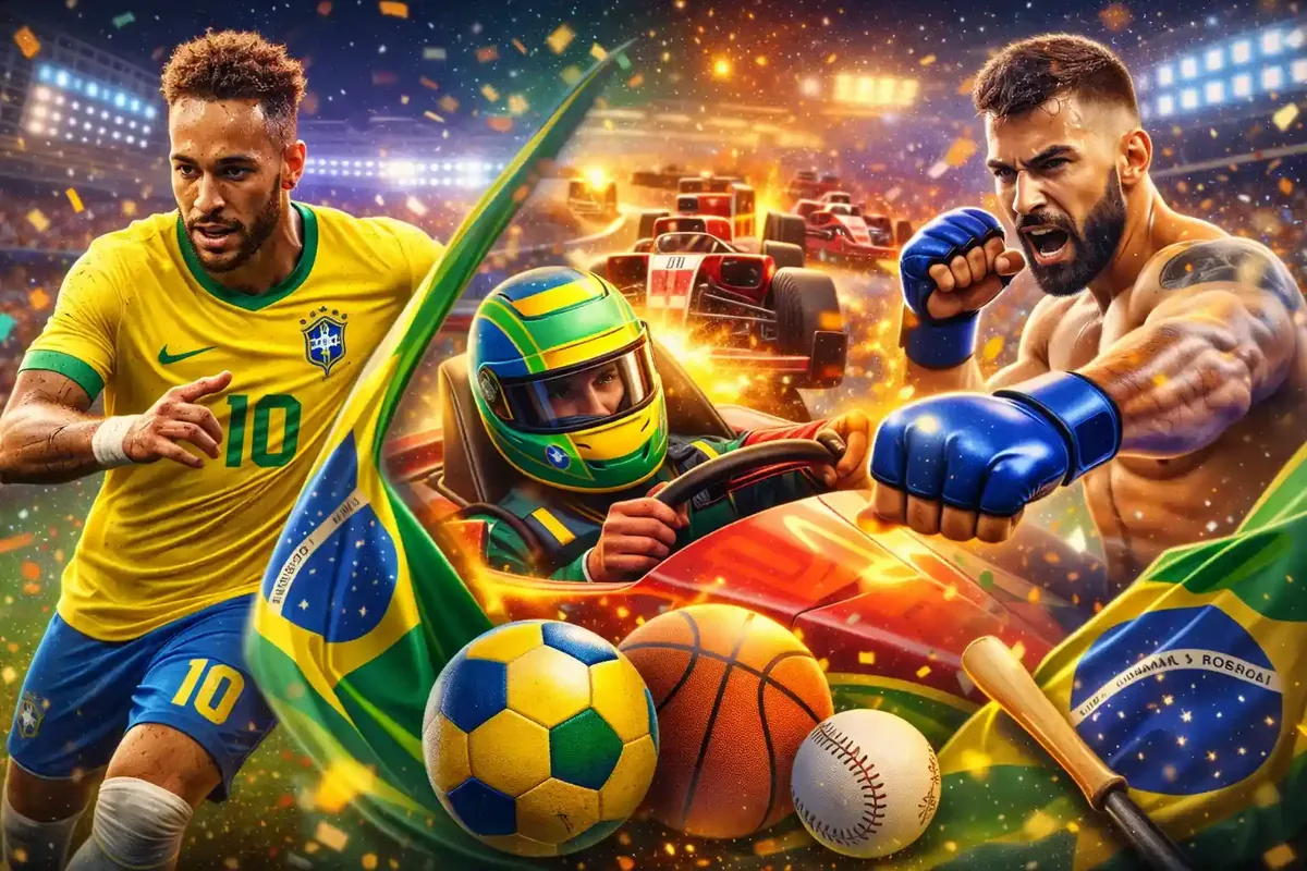 Jogador comemorando jackpot alto com dinheiro, moedas e caça-níqueis